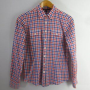 Brooks Brothers Womens 8 Red White Blue Check Plaid LS Cotton Shirt Blouse S  HA